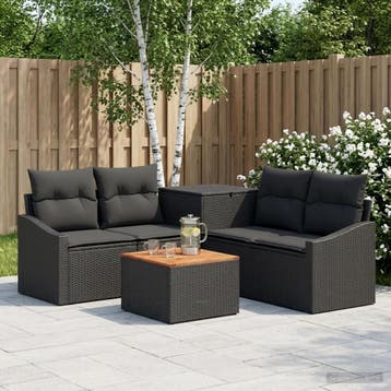 vidaXL Bankstel 6 st Zwart Poly Rattan en Staal, Verzenden, Nieuw