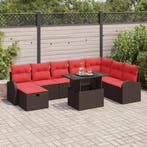 vidaXL Tuin Sofa Set met kussen met opslag 9 pcs Bruin Poly, Verzenden, Nieuw, Rotan, Meer dan 8 zitplaatsen