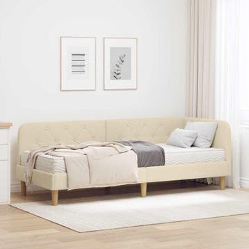 vidaXL Hoekbedframe Crème 80 x 200 cm Stof, Huis en Inrichting, Verzenden, Nieuw, Crème, Stof