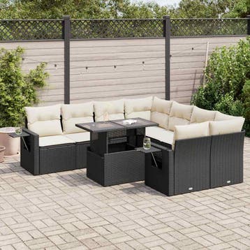 vidaXL 9-delige Loungeset met kussens poly rattan zwart, Tuin en Terras, Verzenden, Nieuw, Loungeset