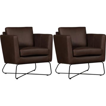 Set van 2 Leren fauteuils Club - Rancho Brown (bruin), Nieuw, Ophalen of Verzenden, 75 tot 100 cm, Leer