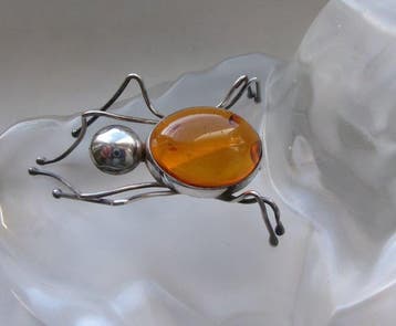 Zilver, Amber - Broche - Art Deco-stijl