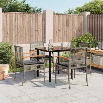 vidaXL 5-delige Tuinset met kussens poly rattan grijs, Tuin en Terras, Verzenden, Nieuw, 4 zitplaatsen, Tuinset