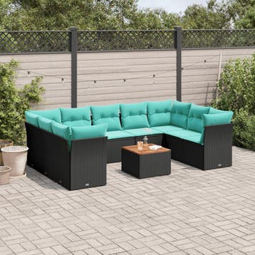 vidaXL 10-delige Loungeset met kussens poly rattan zwart, Verzenden, Nieuw, Loungeset