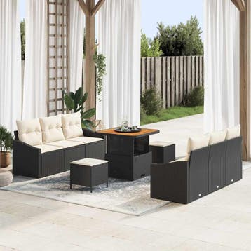 vidaXL Tuin Sofa Set 9 st 8-Aantal zitplaatsen Zwart en, Verzenden, Nieuw, Rotan, Meer dan 8 zitplaatsen
