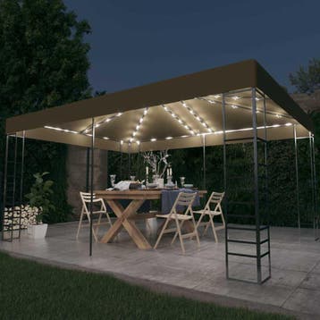 vidaXL Prieel met LED-lichtslinger 3x4 m taupe, Verzenden, Nieuw