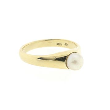 Vintage gouden ring met parel, Gebruikt, Ophalen of Verzenden, Kleiner dan 17, Met edelsteen