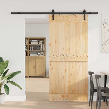 vidaXL Schuifdeur NARVIK Naturel en Zwart 95 x 210 cm (213,5, Doe-het-zelf en Verbouw, Deuren en Horren, Verzenden, Nieuw