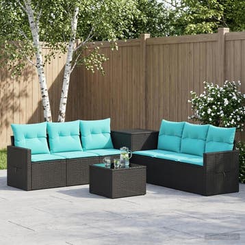 vidaXL Bankstel 8 st Zwart en Blauw Poly Rattan en Staal, Verzenden, Nieuw