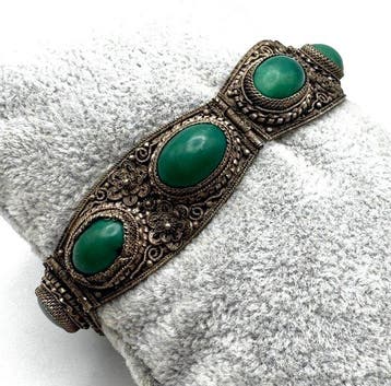 Zilver - Armband - turkoois cabochons, Antiek en Kunst
