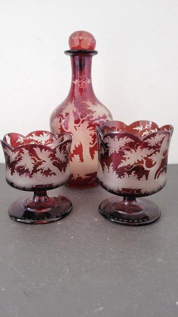 Vaas - Kristal - 2 coupes en 1 karaf 19e eeuw