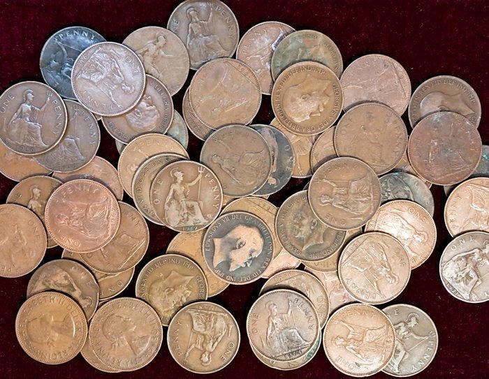 Verenigd Koninkrijk. Lotto di 60 monete 1 Penny Britannia, Postzegels en Munten, Munten | Europa | Niet-Euromunten
