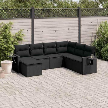 vidaXL 7-delige Loungeset met kussens poly rattan zwart, Verzenden, Nieuw, Loungeset