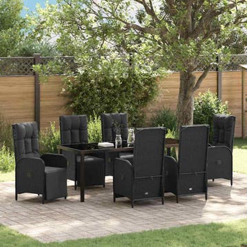 vidaXL Tuin eettafelset 7 st Zwart poly rattan, Verzenden, Nieuw, Rotan, 7 zitplaatsen