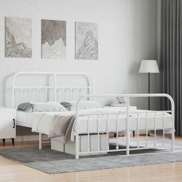 vidaXL Bedframe met hoofd- en voeteneinde metaal wit 140x200, Huis en Inrichting, Verzenden, Wit, 140 cm, 200 cm