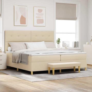 vidaXL Boxspring bed met hoofdeinde Crème 200 x 200 cm Stof, Verzenden, Nieuw, Tweepersoons, Crème