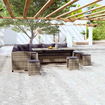 vidaXL 6-delige Loungeset met kussens poly rattan grijs, Verzenden, Nieuw, Meer dan 8 zitplaatsen, Loungeset