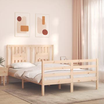 vidaXL Bedframe met hoofdbord massief hout 120x200 cm, Bruin, Verzenden, Nieuw, Twijfelaar