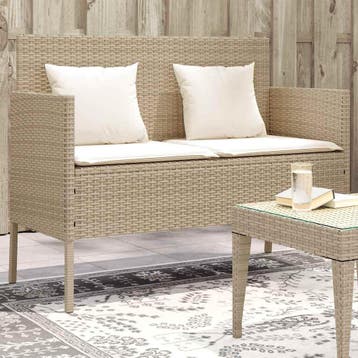 vidaXL Tuinbank met kussens poly rattan beige, Tuin en Terras, Tuinbanken, Verzenden, Nieuw