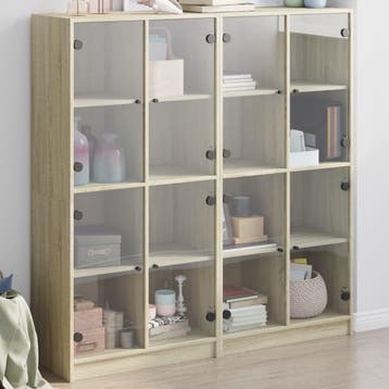 vidaXL Boekenkast met deuren 136x37x142 cm hout sonoma, Minder dan 50 cm, Verzenden, Nieuw, Minder dan 100 cm