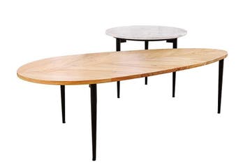 Set van 2 salontafels ADLON 110 cm naturel wit acaciahout, Ophalen of Verzenden, Nieuw