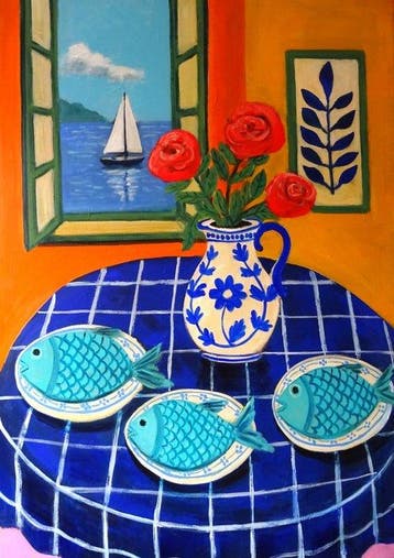 Corina Schroeder - Three fish and roses XL