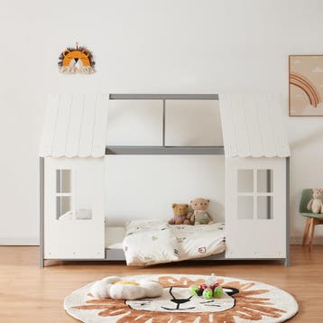 Kinderbed Tostedt huisbed met matras 90x200 cm grijs en wit, Verzenden, Nieuw