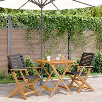 vidaXL 3-delige Bistroset poly rattan en massief hout zwart, Verzenden, Nieuw, Hardhout