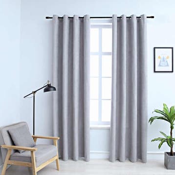 vidaXL Gordijn verduisterend met metalen ringen 2 st 140x175, Verzenden, Nieuw, Grijs