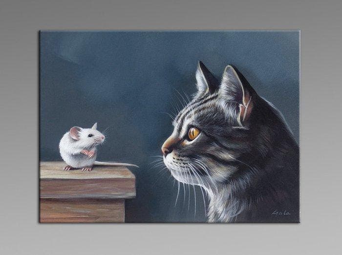 Gala - Mouse & cat painting ~Contact~, Antiek en Kunst, Kunst | Designobjecten