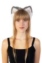 Haarband Furry Oortjes Grijs Wit Roze Kat Poes Vos Diadeem D, Ophalen of Verzenden, Nieuw, Carnaval, Accessoires
