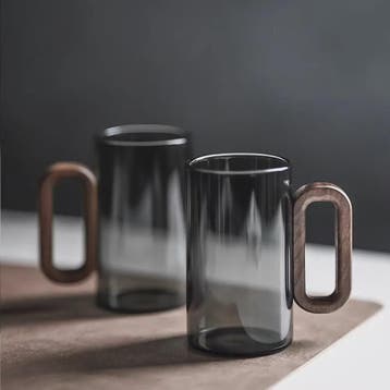 Glazen Mok met Houten Handvat - Hittebestendig & Grote Capac, Verzenden, Nieuw