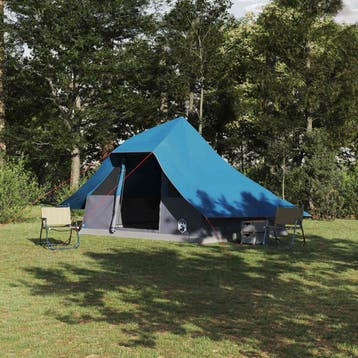vidaXL Tipi Tent 10-persoons Blauw taft, Caravans en Kamperen, Tenten, Verzenden, Nieuw, Tot en met 2