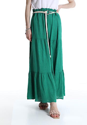 Lange boho linnen rok, GRAS GROEN kleur, met ceintuur en, Kleding | Dames, Nieuw