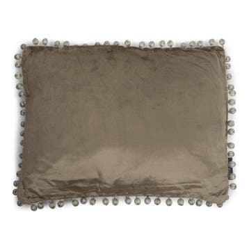 half kussen fluweel pom pom taupe 35x45cm, Verzenden, Nieuw