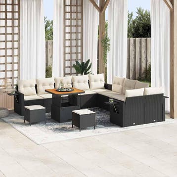 vidaXL Tuinbankenset 13 st Zwart poly rattan, Verzenden, Nieuw, Rotan, 3 zitplaatsen