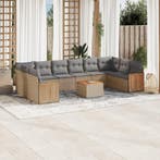 vidaXL 11-delige Tuinset met kussens poly rattan beige, Tuin en Terras, Verzenden, Nieuw, Tuinset