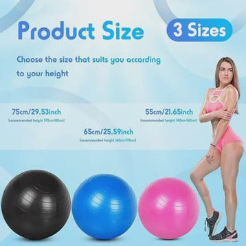 Fitness Bal / Yogabal - 55-75cm - Anti-Burst - Gym, Pilates,, Verzenden, Nieuw