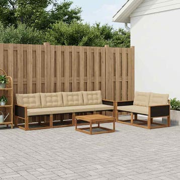 vidaXL Buiten bankenset met kussen 7 pcs Natuurlijk en Beige, Verzenden, Nieuw