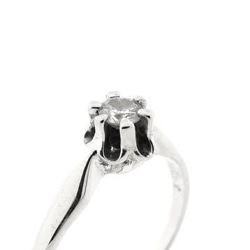 Witgouden solitairring met diamant 0,17 ct., Sieraden, Tassen en Uiterlijk, Gebruikt, Ophalen of Verzenden, 17 tot 18, Met edelsteen