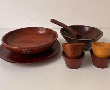 EET - Kom - Hout - Een set handgemaakte houten kommen