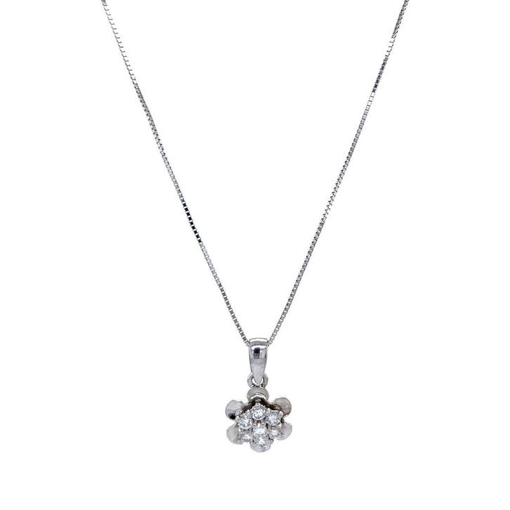 Witgouden collier met entourage hanger 14 karaat, Sieraden, Tassen en Uiterlijk, Kettingen, Goud, Zo goed als nieuw, Met hanger