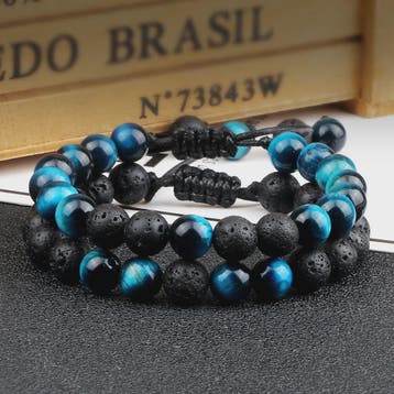 Verstelbare Lava Kralen & Tijgeroog Armband - Yoga & Helende, Verzenden, Nieuw