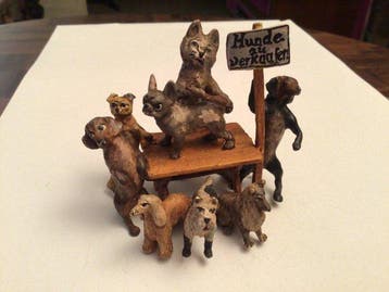 sculptuur, Le chat toiletteur - 7 cm - Koud geverfd brons