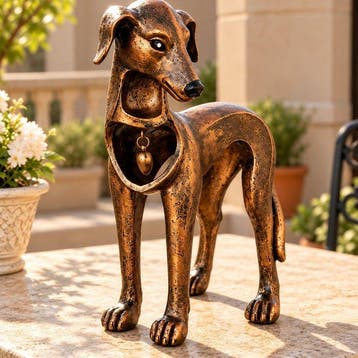 Beeldje - Greyhound Sculpture with Heart Pendant - Brons