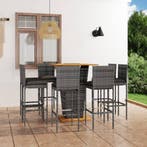 vidaXL 9-delige Tuinbarset met kussens poly rattan grijs, Verzenden, Nieuw, Rotan, 8 zitplaatsen