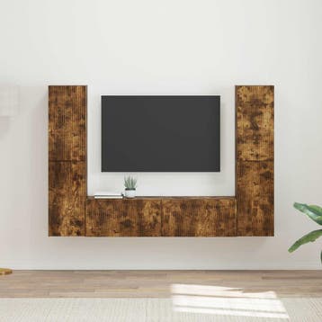 vidaXL Tv-meubelset 6 st Gerookt eiken Bewerkt hout, Huis en Inrichting, Minder dan 50 cm, Verzenden, Nieuw, Minder dan 100 cm