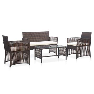 vidaXL 4-delige Loungeset met kussens poly rattan bruin, Verzenden, Nieuw, 4 zitplaatsen, Loungeset