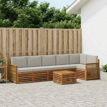 vidaXL Hoekbank Set met kussen 6 pcs Naturel en lichtgrijs, Verzenden, Nieuw