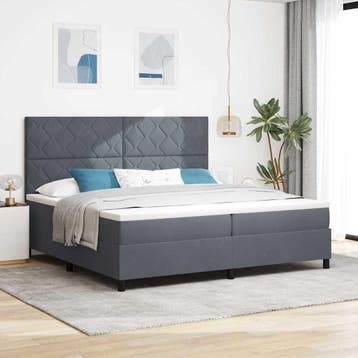 vidaXL Boxspringbed met hoofdeinde Donkergrijs 200 x 200 cm, Verzenden, Nieuw, Grijs, Stof